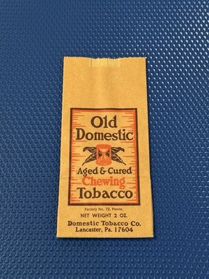 domestic tobacco company lancaster Vintage OLD DOMESTIC Chewing Tobacco Lancaster, PA Bag RARE 1930s