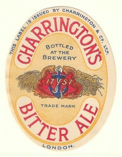 VINTAGE CHARRINGTON'S BEER BOTTLE LABEL ANCHOR BREWERY MILE END ROAD LONDON.