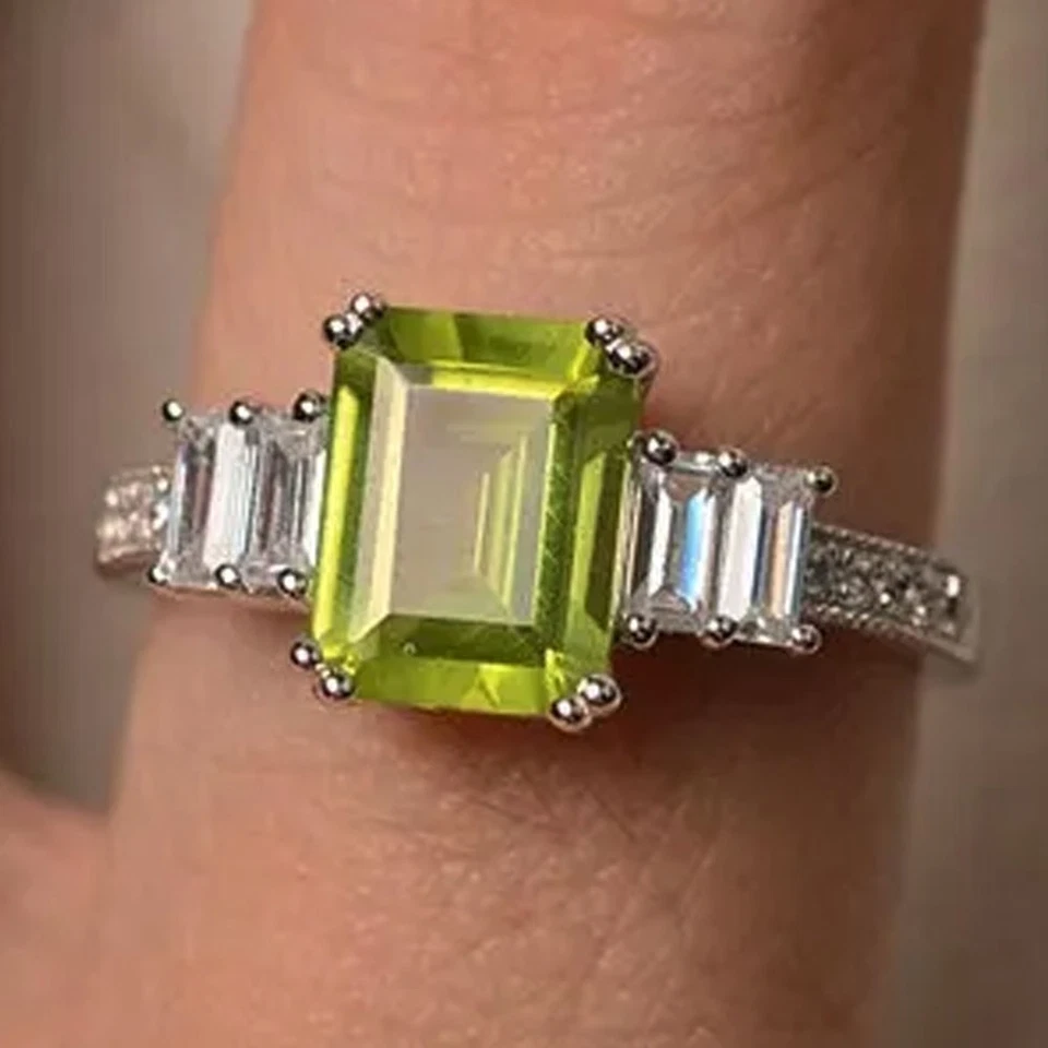 Кольцо с натуральным бриллиантом перидотом огранки изумруд 4,70 карата 950 карат с платиновым покрытием - Изображение 3 из 4