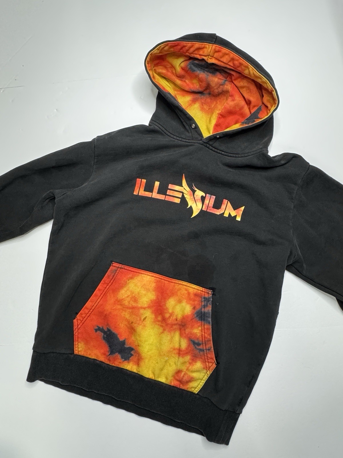 Flame Tie Dye Hoodie Black Orange