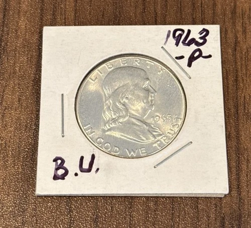 BU Uncirculated UNC 1963-Silver Franklin Half Dollar Brilliant Luster