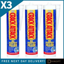 3 x WHITE CRACK ATTACK ALL PURPOSE FLEXIBLE FILLER 310ML INTERIOR EXTERIOR GAPS