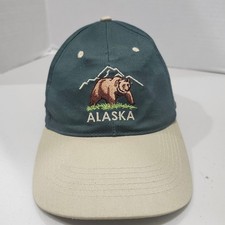 Alaska Shirt Company Grizzly Bear Hat Green Tan Snapback Baseball Cap Souvenir