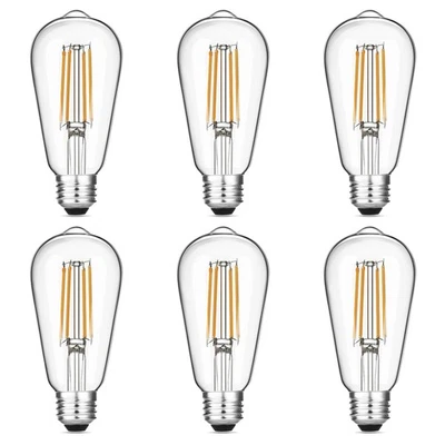 ARLGSITE 6 Pack E26 7W LED Edison Light Bulbs Dimmable 60W Equivalent Warm White 2700K