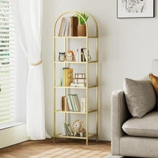 Bookshelf Arched Display Racks,Metal Bookcase,Tempered Glass Shelves,Storage ...