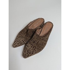 Ron White Brown Laser Cut Flat Cage Leather Mules Womens Size 37 (US 6.5/7)