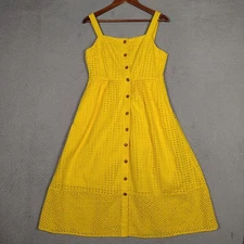 J.Crew Shirt Dress Women's 8 Yellow Eyelet Embroidered Button Front Sleeveless