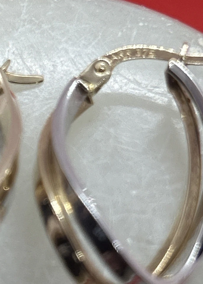 Elegante Creolen Ohrringe 9 Karat 375er Gelb- und Weissgold - Bild 2 von 4