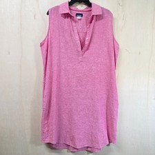 Basic Editions Pink Linen Cotton Sleeveless Shirt Dress Womens Large Pockets