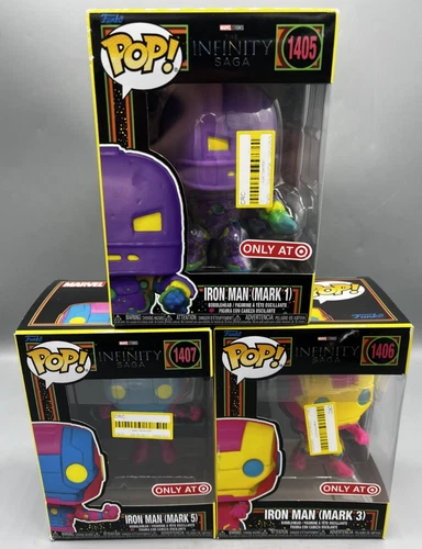 Funko Pop Marvel Iron Man 1405 1406 1407 Mark 1 3 5 Blacklight Set NEW