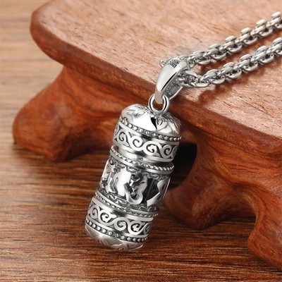 Mantra Prayer Wheel Pendant Silver Tone Meditative Spiritual Jewelry