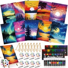 72 Pcs Vivid Sunset Paint and Sip Kit for Adults 8'' x 10'' Pre Drawn Canvas ...