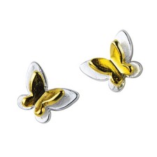 Real 925 Sterling Silver Two Tone Cute Butterfly Mini Tiny Stud Earrings for Wom