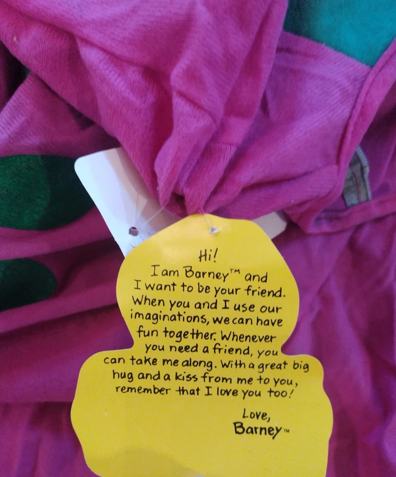 Antigo 1992 Deadstock Barney Fantasia de Dinossauro Roxo Tamanho 3-4 Anos Novo Estoque Antigo Anos 90 - Imagem 4 de 4