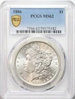 1886 $1 Morgan Silver Dollar PCGS MS62 - Blast White / Excellent Luster