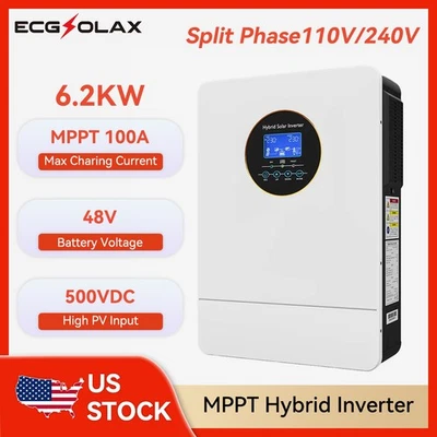 ECGSOLAX 6200W Solar Hybrid Inverter 48V DC-120V/220V AC Split Phase Off-Grid