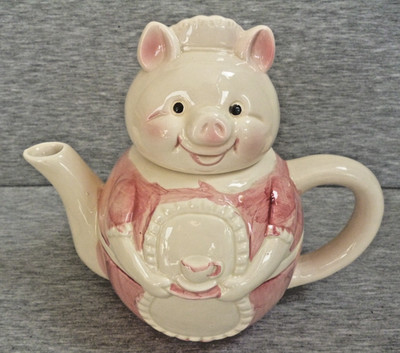 Vintage Keramik - SCHWEINEMÄDCHEN in rosa - NEUHEIT TEEKANNE - Fitz & Floyd? Schöner Zustand