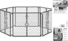 Plastic 192-Inch Super Wide Adjustable Baby Gate and Play Yard, 4-in-1, Gray