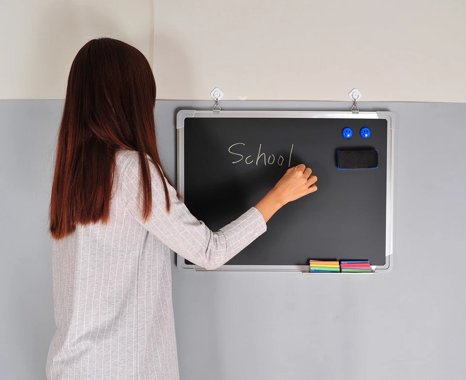 Chalkboard Set - Framed Black Board 24 x 18 inch with 1 Magnetic Eraser, 14 C... - Image 3 of 4