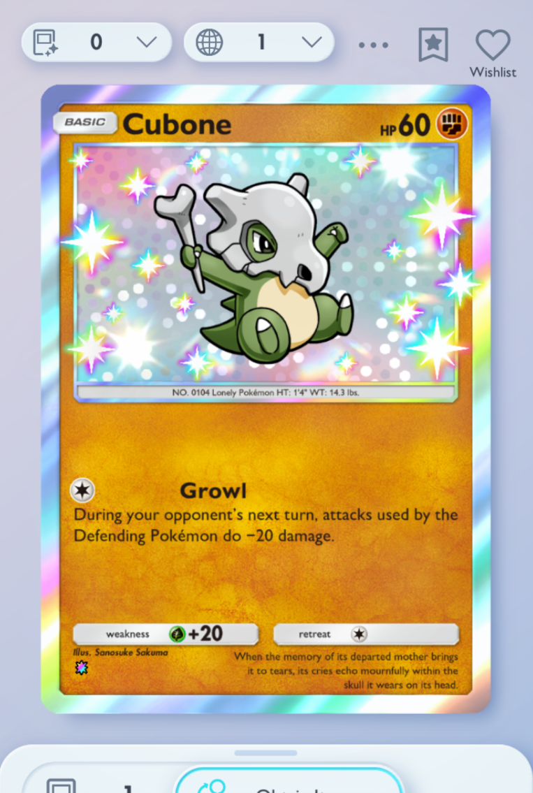 all cubone pokemon cards Pokemon TCG POCKET - Cubone Shiny 1⭐, Celestial Guardians, English