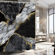 Black Gold Marble Shower Curtain with Hooks, 72"W x 72"L Pack of 1 , 3