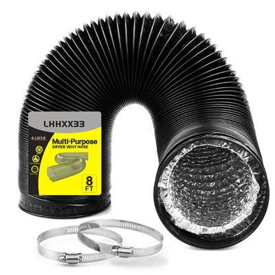 Dryer Vent Hose - 4 inch Flexible Duct, 8ft Long, Heavy-Duty Four-Layer Prote...