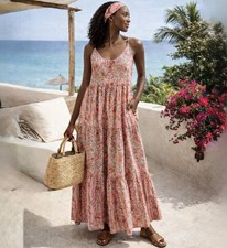 💥ROLLER RABBIT Rhody Dakota Pink Floral Tiered Maxi Dress Size Small🧡