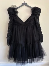 Zimmerman Ruched Tulle Long Sleeve Mini Dress Black 