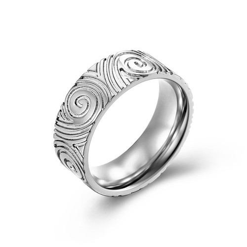 Mens Spiral Vortex Titanium Steel Ring Fingerprin Punk Statement Band Jewelry - Picture 4 of 14