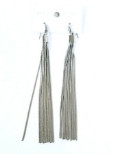 NEW MICHAEL KORS SILVER TONE,LONG TASSEL FRINGED CHAINS,HOOK EARRINGS MKJ1414