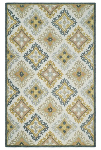 Hand Tufted 5x8 Ivory, Gold, Charcoal and Peach Wool area rug - DD/MA223 - Picture 2 of 11