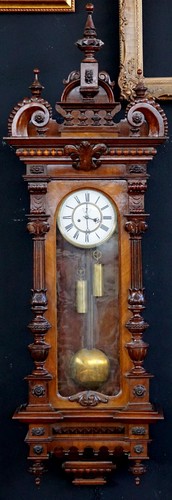 800- GRANDE PENDOLA DA MURO IN LEGNO INTAGLIATO 170cm- CONTRAPPESI - Imagen 1 de 12