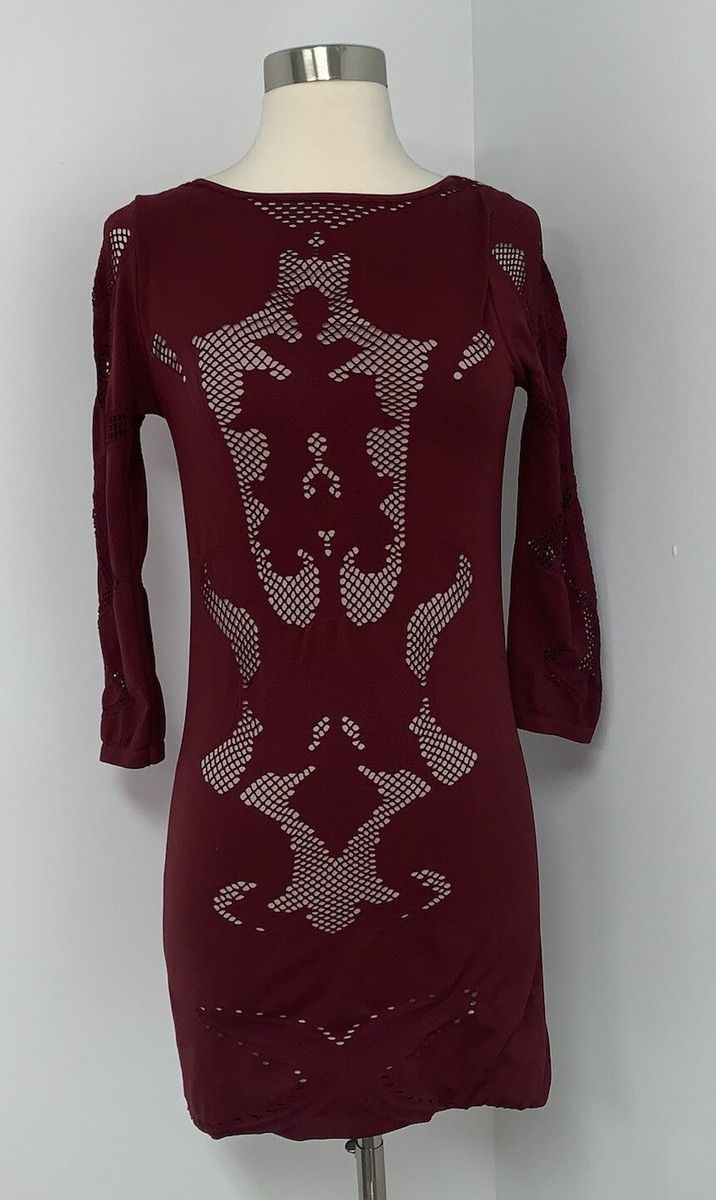 Intimately Free People Maroon Burgundy Bodycon Dress M L Long Sleeve  Minidress | eBay UK