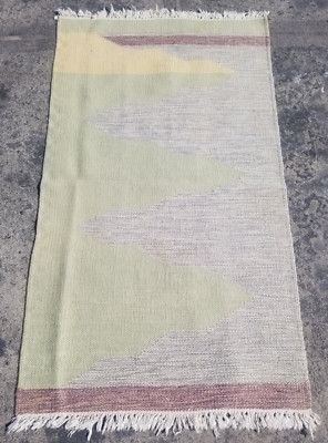 Vintage Traditionell Handgeknüpft Marokkanisch Stamm Flachgewebe Wolle Boden Teppich 155x90cm