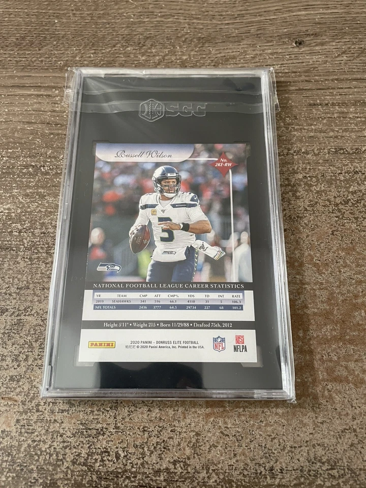 2020 Panini Donruss Elite 2000 Elite Gold #’D /10 Russell Wilson #2KE-RW SGC 9 - Image 2 of 2