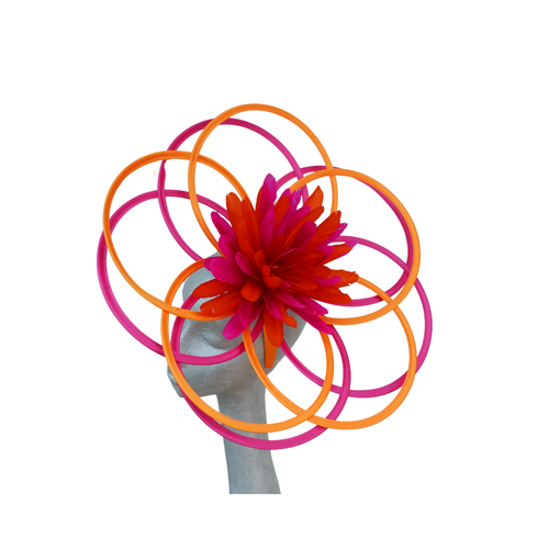 Gabrielle - Pink & Orange Loop Fascinator ASCOT WEDDING - Picture 3 of 8