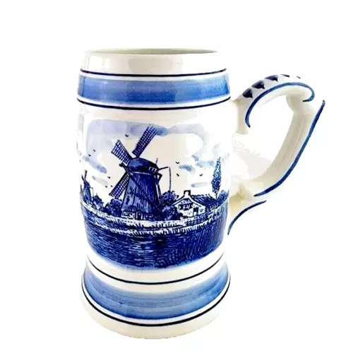 Delft Blue Handpainted Windmill Flowers Stein Holland