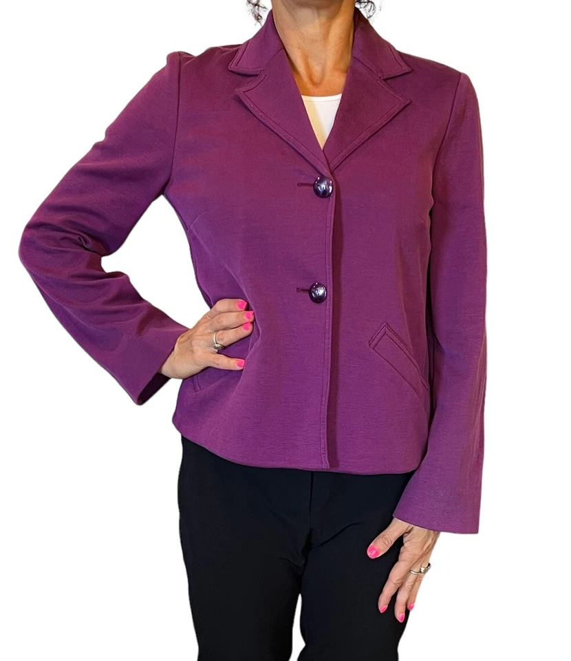 CHAQUETA BLAZER MUJER VINTAGE MISSONI ITALIA PÚRPURA ABRIGO LOGO BOTONES TALLA 6 Foto 3 de 4