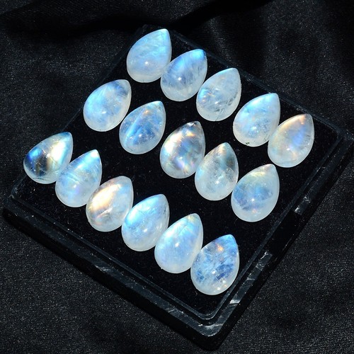 16 Pcs Natural Rainbow Moonstone Top Grade 12mm*8mm Pear Cabochon Gemstones Lot - Picture 3 of 10