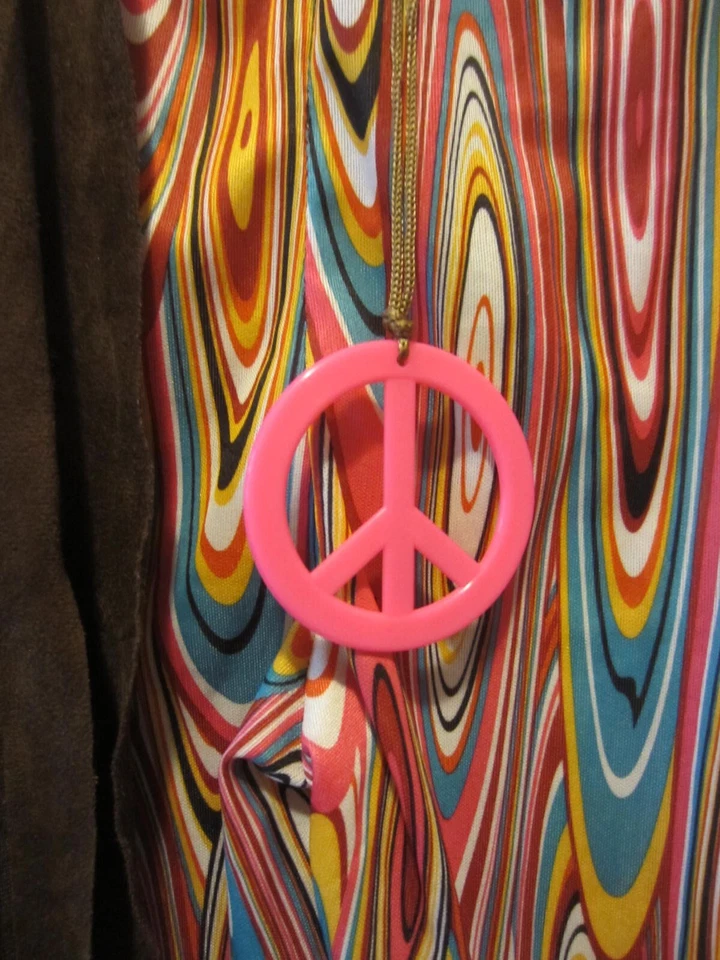 Hippies Retro 60s Psychedelic Adult S / M Bell Bottoms Fringe Vest & Peace Sign - Image 2 of 4