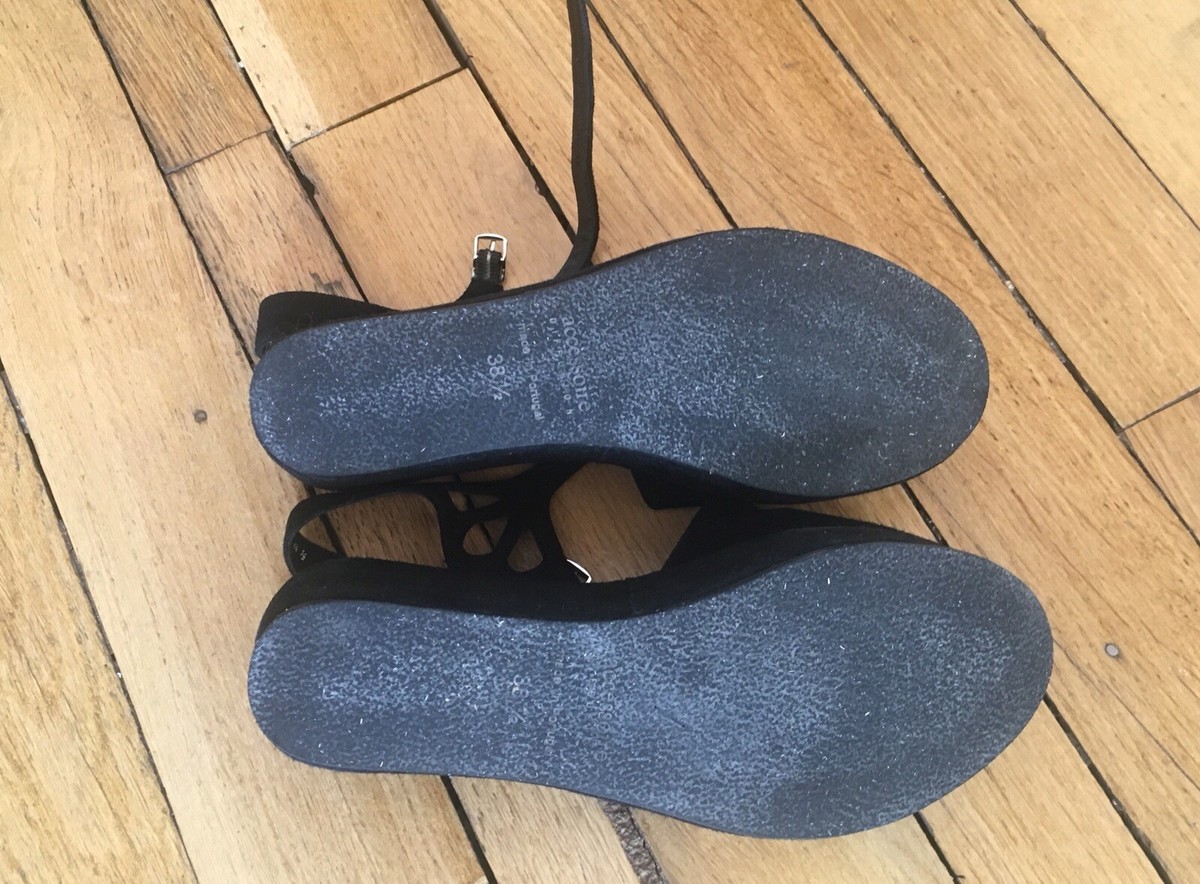 Sandales Compensées Noires En Daim Accessoire Diffusion - Pointure 38.5 - Occasion, Idéales Pour L'été