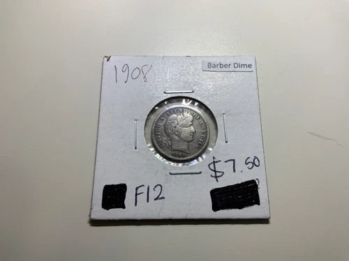 1908 United States Barber Dime 10c
