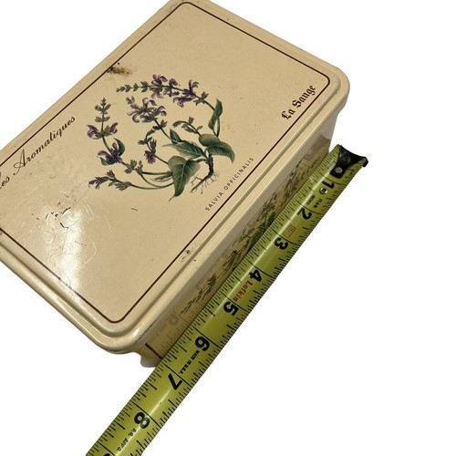 Caja de metal de lata con bisagras Massilly France almacenamiento melocotón salvia floral francesa - Imagen 10 de 12