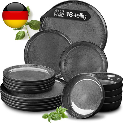 Moritz & Moritz VIDA Geschirrset 6 Personen Anthrazit 18-Tlg. - Modernes Porzell