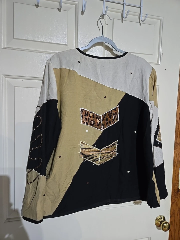 Chaqueta Blazer Mujer Indigo Moon Talla L Estampado Animal Bordado Patchwork Foto 2 de 4