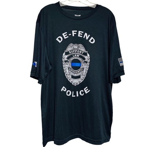 Defend the Police Black Polyester T-Shirt Mens XL American Flag Short Sleeve