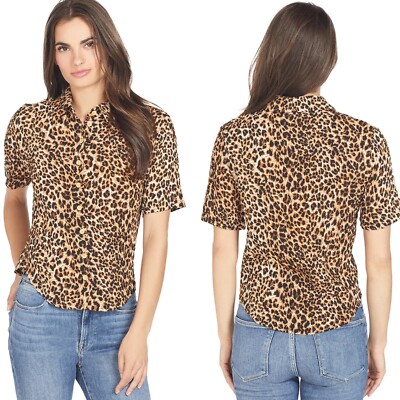 Nanushka Clare Shirt Short Sleeve Collared Shirt Leopard Size L