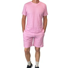 Mens T Shirt Shorts Tracksuit Waffle Set Pink Large RRP 50 Boohoo Man