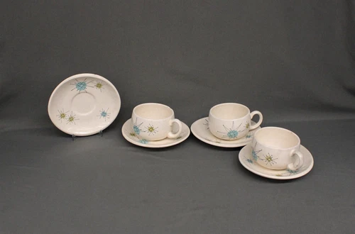 6P MCM Franciscan Atomic Starburst Cup And Saucer 3 Sets 