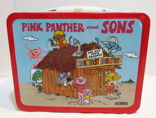 LONCHERA METÁLICA PINK PANTHER AND SONS 1984 CON BOTELLA TERMO BONITA LIMPIA - Imagen 2 de 10